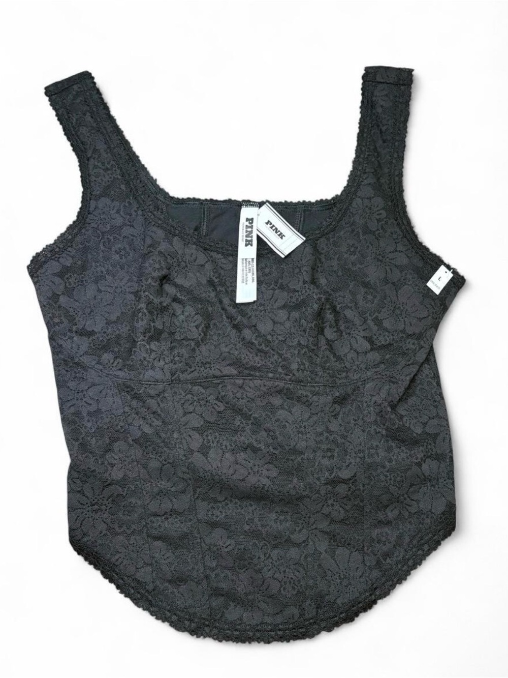 PINK Victoria's Secret Black Floral Lace Scoop Tank
